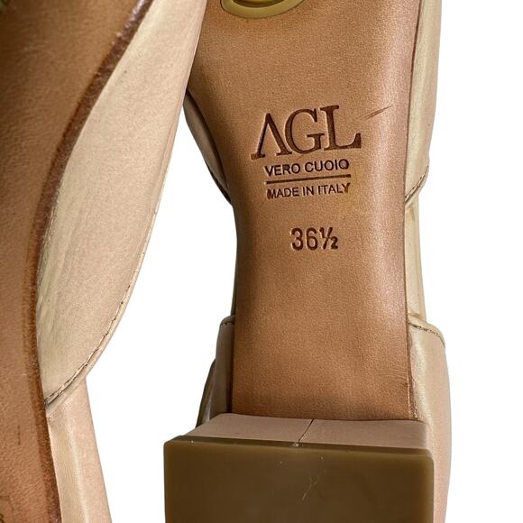 Agl D'Orsay Pumps Leather Low Heels Neutral Beige Size 36.5 US 6.5 - Picture 13 of 15